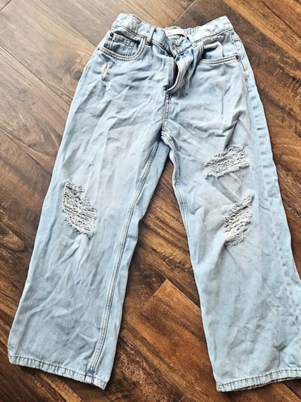 Zara Distressed Straight Leg Jeans in Blue Size 13-14